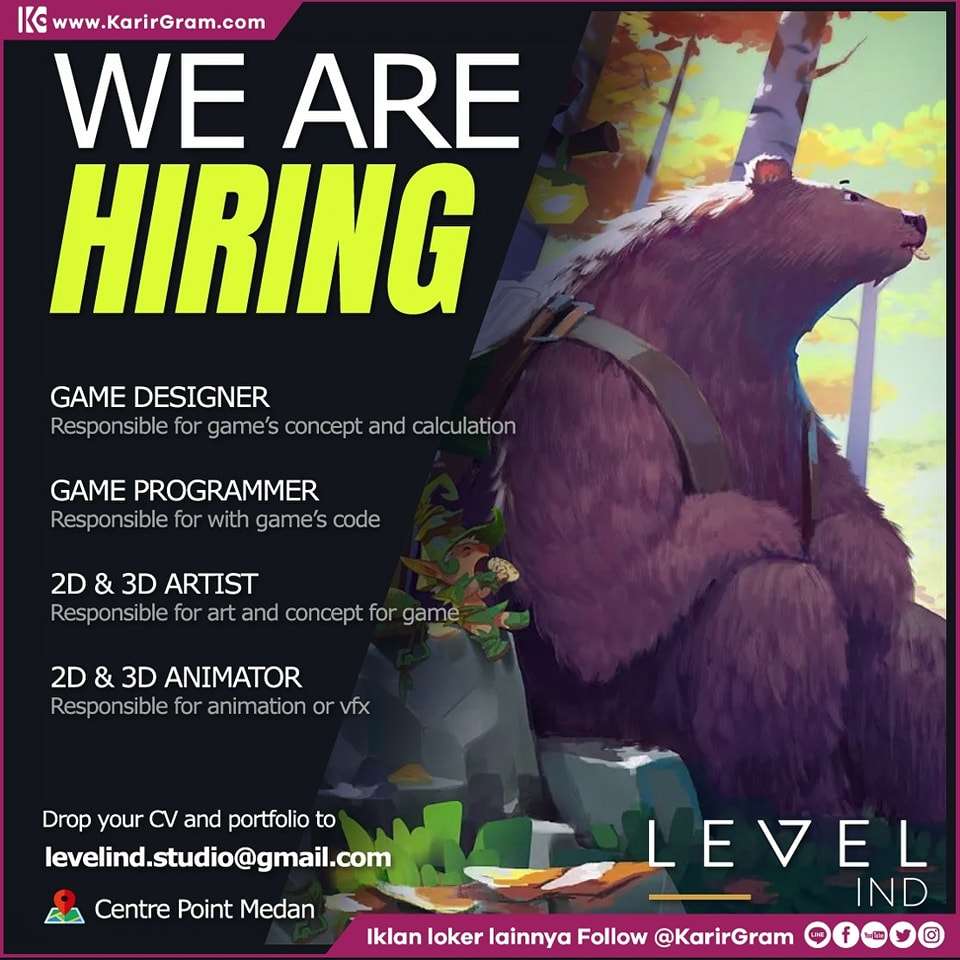 LEVEL IND IS LOOKING FOR NEW DEVELOPERS FOR THESE POSITIONS:
𝐆𝐀𝐌𝐄 𝐃𝐄𝐒𝐈𝐆𝐍𝐄𝐑
Responsibilities:
- Design, implement, tune and bug-fix game to reach final production
- Collaborate with all team disciplines and guide a project from initial design to final production.
Requirements:
- Excellent creative, analytical, and organization skills with an ability to write detailed design documentation.
- Technical proficiency when directly implementing design content either via scripting or database languages.
- Comfortable with MS suite, Google Docs, and Miro
𝐆𝐀𝐌𝐄 𝐏𝐑𝐎𝐆𝐑𝐀𝐌𝐌𝐄𝐑
Responsibilities:
- Ensuring the quality of the products that can perform effectively.
- Creating documentation and collaborate with game designers.
- Responsible in problem solving, creating a optimize solution over technical issues.
Requirements:
- Experience with full cycle game design.
- Prioritizing skill in Cocos Creator engine, Typescript.
- Understanding the concept of backend (MongoDB, Nestjs, JSON, microservices).
- Understanding the concept of source code management system (Git).
- Creative and active in communicating ideas.
- Attention to details, adaptability in development process.
𝟐𝐃 & 𝟑𝐃 𝐀𝐑𝐓𝐈𝐒𝐓
Responsibilities:
- Create 2D concepts and engaging new content
- Work closely with the rest of the art team to maintain a consistent aesthetic across game assets
Requirements:
- Comfortable with Photoshop, Illustrator, Blender, Maya, 3ds Max
- Excellent taste and vision of aesthetic
- High Attention to details
- Have a good understanding of color concept and typography
- Comfortable with the Cocos Creator
- Good foundation in the traditional arts is a plus
𝟐𝐃 & 𝟑𝐃 𝐀𝐍𝐈𝐌𝐀𝐓𝐎𝐑
Responsibilities:
- Help create new animations for characters, creatures, bosses, and other assets.
Requirements:
- Comfortable with Photoshop, Spine 2D, After effect, Blender, Maya
- Excellent taste and vision of aesthetic
- High attention to details
- Have a good understanding of color concept and typography
- Comfortable with the Cocos Creator
- Good foundation in the traditional arts is a plus
If you think you are the one, DROP YOUR CV and PORTFOLIO to:
levelind.studio@gmail.com